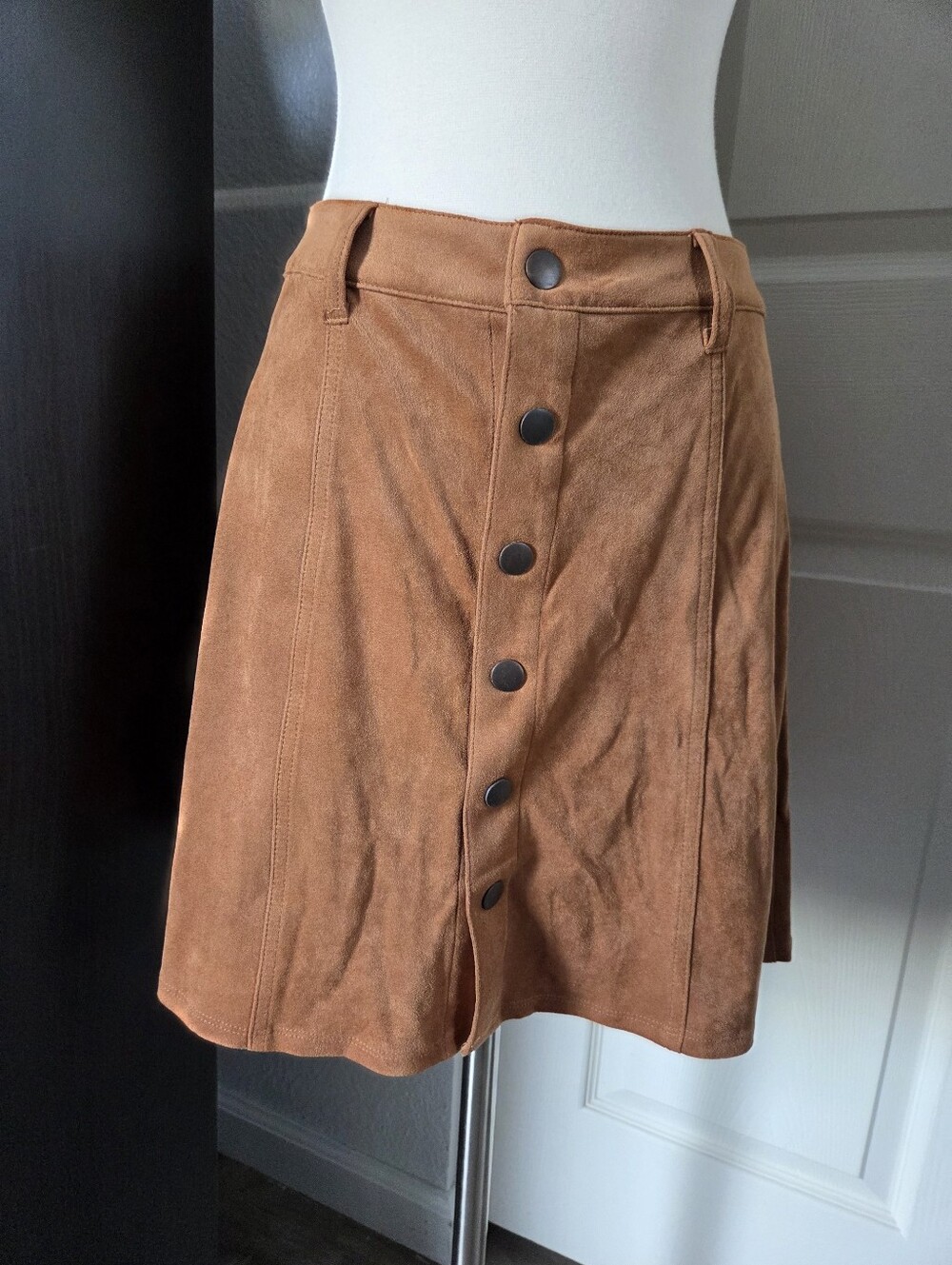 Tan orange soft suede button down mini skirt